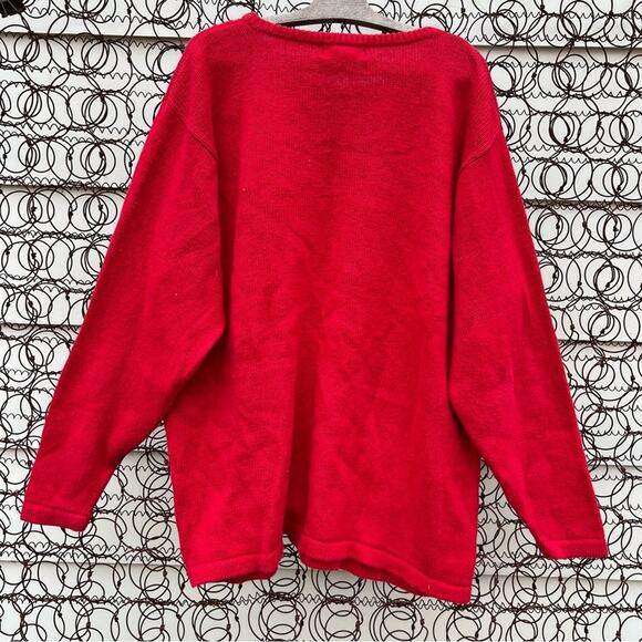 Vintage 90s August Max oversize VOLUP knit red holiday sweater beaded snowflakes - Picture 2 of 7